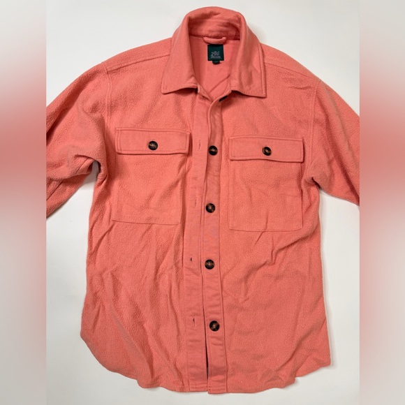 Pink Shacket Brushed Oversized Long Sleeve Button Down Shirt Jacket Fleece Plaid - Picture 7 of 17